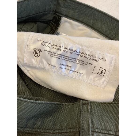 Carhartt Men's 34x32 Moss Green FR Loose Straight Canvas Pants Workwear K27-10 - Picture 10 of 10